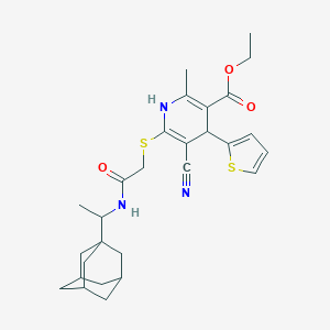 molecular formula C28H35N3O3S2 B343834 Ethyl 6-[(2-{[1-(1-adamantyl)ethyl]amino}-2-oxoethyl)sulfanyl]-5-cyano-2-methyl-4-(2-thienyl)-1,4-dihydro-3-pyridinecarboxylate 