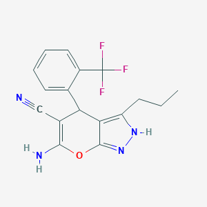 molecular formula C17H15F3N4O B343836 6-Amino-3-propyl-4-[2-(trifluoromethyl)phenyl]-2,4-dihydropyrano[2,3-c]pyrazole-5-carbonitrile 