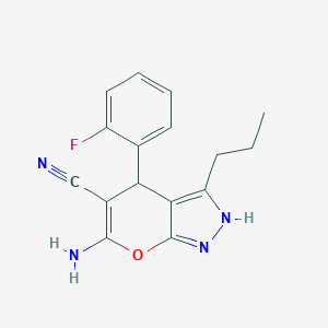 molecular formula C16H15FN4O B343837 6-Amino-4-(2-fluorophenyl)-3-propyl-2,4-dihydropyrano[2,3-c]pyrazole-5-carbonitrile 