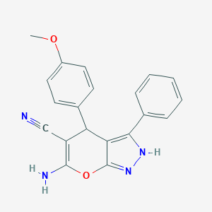molecular formula C20H16N4O2 B343841 6-Amino-4-(4-methoxyphenyl)-3-phenyl-2,4-dihydropyrano[2,3-c]pyrazole-5-carbonitrile 