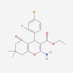 molecular formula C20H21BrFNO4 B343846 ethyl 2-amino-4-(4-bromo-2-fluorophenyl)-7,7-dimethyl-5-oxo-5,6,7,8-tetrahydro-4H-chromene-3-carboxylate 