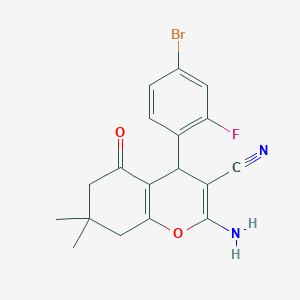 molecular formula C18H16BrFN2O2 B343847 2-amino-4-(4-bromo-2-fluorophenyl)-7,7-dimethyl-5-oxo-5,6,7,8-tetrahydro-4H-chromene-3-carbonitrile 