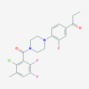 molecular formula C21H20ClF3N2O2 B3438506 1-{4-[4-(2-chloro-5,6-difluoro-3-methylbenzoyl)-1-piperazinyl]-3-fluorophenyl}-1-propanone 