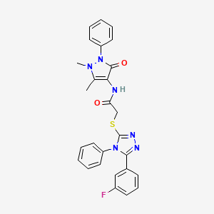 molecular formula C27H23FN6O2S B3438650 N-(1,5-dimethyl-3-oxo-2-phenyl-2,3-dihydro-1H-pyrazol-4-yl)-2-{[5-(3-fluorophenyl)-4-phenyl-4H-1,2,4-triazol-3-yl]thio}acetamide 