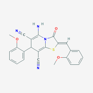 molecular formula C24H18N4O3S B343874 5-amino-2-(2-methoxybenzylidene)-7-(2-methoxyphenyl)-3-oxo-2,3-dihydro-7H-[1,3]thiazolo[3,2-a]pyridine-6,8-dicarbonitrile 