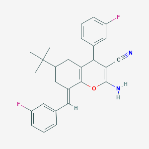 molecular formula C27H26F2N2O B343884 2-amino-6-tert-butyl-8-(3-fluorobenzylidene)-4-(3-fluorophenyl)-5,6,7,8-tetrahydro-4H-chromene-3-carbonitrile 