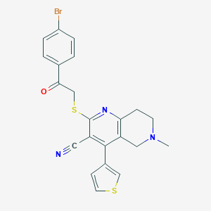 molecular formula C22H18BrN3OS2 B343887 2-{[2-(4-Bromophenyl)-2-oxoethyl]sulfanyl}-6-methyl-4-(3-thienyl)-5,6,7,8-tetrahydro[1,6]naphthyridine-3-carbonitrile 