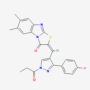 molecular formula C24H19FN4O2S B3439202 2-{[3-(4-fluorophenyl)-1-propionyl-1H-pyrazol-4-yl]methylene}-6,7-dimethyl[1,3]thiazolo[3,2-a]benzimidazol-3(2H)-one 