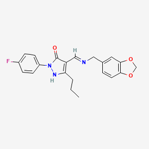 molecular formula C21H20FN3O3 B3439227 4-{[(1,3-benzodioxol-5-ylmethyl)amino]methylene}-2-(4-fluorophenyl)-5-propyl-2,4-dihydro-3H-pyrazol-3-one 