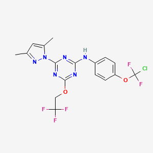 molecular formula C17H14ClF5N6O2 B3439325 N-{4-[chloro(difluoro)methoxy]phenyl}-4-(3,5-dimethyl-1H-pyrazol-1-yl)-6-(2,2,2-trifluoroethoxy)-1,3,5-triazin-2-amine 