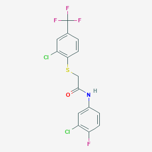 molecular formula C15H9Cl2F4NOS B3439475 2-{[2-CHLORO-4-(TRIFLUOROMETHYL)PHENYL]SULFANYL}-N-(3-CHLORO-4-FLUOROPHENYL)ACETAMIDE 