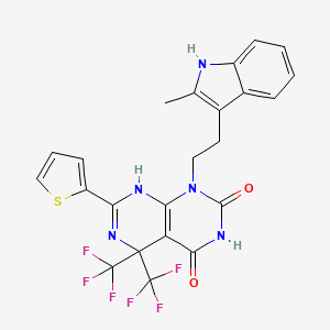 molecular formula C23H17F6N5O2S B3439536 1-[2-(2-methyl-1H-indol-3-yl)ethyl]-7-(2-thienyl)-5,5-bis(trifluoromethyl)-5,8-dihydropyrimido[4,5-d]pyrimidine-2,4(1H,3H)-dione 