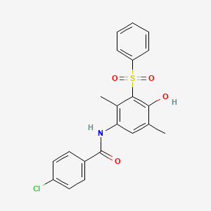molecular formula C21H18ClNO4S B3439549 4-chloro-N-[4-hydroxy-2,5-dimethyl-3-(phenylsulfonyl)phenyl]benzamide 