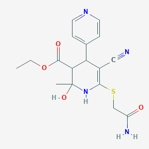 ethyl 6-(2-amino-2-oxoethyl)sulfanyl-5-cyano-2-hydroxy-2-methyl-4-pyridin-4-yl-3,4-dihydro-1H-pyridine-3-carboxylate