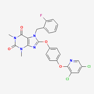 molecular formula C25H18Cl2FN5O4 B3439645 8-{4-[(3,5-DICHLOROPYRIDIN-2-YL)OXY]PHENOXY}-7-[(2-FLUOROPHENYL)METHYL]-1,3-DIMETHYL-2,3,6,7-TETRAHYDRO-1H-PURINE-2,6-DIONE 