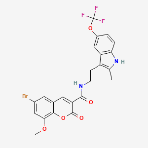 molecular formula C23H18BrF3N2O5 B3439695 6-bromo-8-methoxy-N-{2-[2-methyl-5-(trifluoromethoxy)-1H-indol-3-yl]ethyl}-2-oxo-2H-chromene-3-carboxamide 