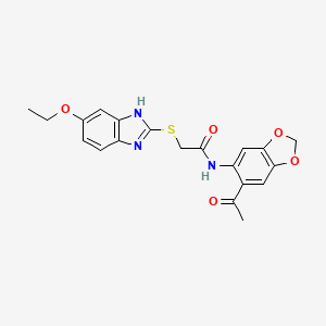 molecular formula C20H19N3O5S B3439736 N-(6-acetyl-1,3-benzodioxol-5-yl)-2-[(5-ethoxy-1H-benzimidazol-2-yl)thio]acetamide 
