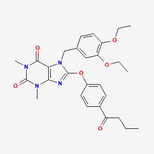molecular formula C28H32N4O6 B3439765 8-(4-butyrylphenoxy)-7-(3,4-diethoxybenzyl)-1,3-dimethyl-3,7-dihydro-1H-purine-2,6-dione 
