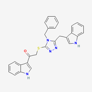 molecular formula C28H23N5OS B3440178 2-{[4-benzyl-5-(1H-indol-3-ylmethyl)-4H-1,2,4-triazol-3-yl]thio}-1-(1H-indol-3-yl)ethanone 