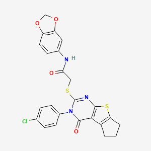 molecular formula C24H18ClN3O4S2 B3440564 N-1,3-benzodioxol-5-yl-2-{[3-(4-chlorophenyl)-4-oxo-3,5,6,7-tetrahydro-4H-cyclopenta[4,5]thieno[2,3-d]pyrimidin-2-yl]thio}acetamide 