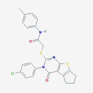 2-{[3-(4-chlorophenyl)-4-oxo-3,5,6,7-tetrahydro-4H-cyclopenta[4,5]thieno[2,3-d]pyrimidin-2-yl]sulfanyl}-N-(4-methylphenyl)acetamide