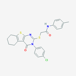 2-{[3-(4-chlorophenyl)-4-oxo-3,4,5,6,7,8-hexahydro[1]benzothieno[2,3-d]pyrimidin-2-yl]sulfanyl}-N-(4-methylphenyl)acetamide