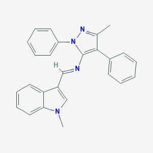 molecular formula C26H22N4 B344081 N-(3-methyl-1,4-diphenyl-1H-pyrazol-5-yl)-N-[(1-methyl-1H-indol-3-yl)methylene]amine 