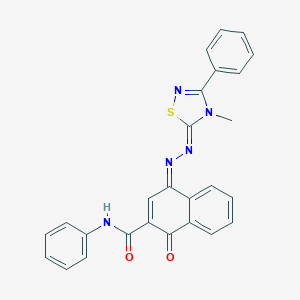 (4Z)-4-[(Z)-(4-methyl-3-phenyl-1,2,4-thiadiazol-5-ylidene)hydrazinylidene]-1-oxo-N-phenylnaphthalene-2-carboxamide