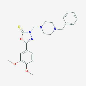 molecular formula C22H26N4O3S B344132 3-[(4-benzyl-1-piperazinyl)methyl]-5-(3,4-dimethoxyphenyl)-1,3,4-oxadiazole-2(3H)-thione 