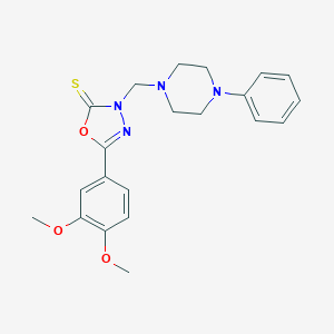 molecular formula C21H24N4O3S B344133 5-(3,4-dimethoxyphenyl)-3-[(4-phenyl-1-piperazinyl)methyl]-1,3,4-oxadiazole-2(3H)-thione 