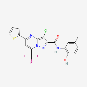 molecular formula C19H12ClF3N4O2S B3441598 3-chloro-N-(2-hydroxy-5-methylphenyl)-5-(2-thienyl)-7-(trifluoromethyl)pyrazolo[1,5-a]pyrimidine-2-carboxamide 