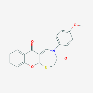 molecular formula C19H15NO4S B344163 4-(4-methoxyphenyl)-4,11a-dihydro-6H-chromeno[3,2-f][1,4]thiazepine-3,6(2H)-dione 