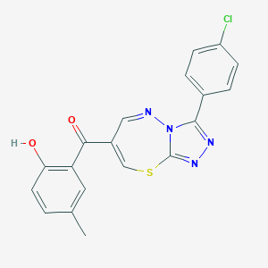 molecular formula C19H13ClN4O2S B344166 [3-(4-Chlorophenyl)[1,2,4]triazolo[3,4-b][1,3,4]thiadiazepin-7-yl](2-hydroxy-5-methylphenyl)methanone 