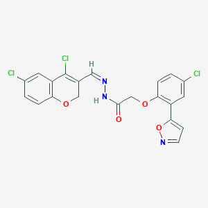 molecular formula C21H14Cl3N3O4 B344168 2-[4-chloro-2-(5-isoxazolyl)phenoxy]-N'-[(4,6-dichloro-2H-chromen-3-yl)methylene]acetohydrazide 