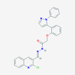 molecular formula C27H20ClN5O2 B344169 N'-[(2-chloro-3-quinolinyl)methylene]-2-[2-(1-phenyl-1H-pyrazol-5-yl)phenoxy]acetohydrazide 