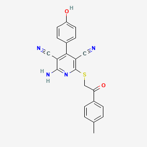 molecular formula C22H16N4O2S B3441934 2-amino-4-(4-hydroxyphenyl)-6-{[2-(4-methylphenyl)-2-oxoethyl]thio}-3,5-pyridinedicarbonitrile CAS No. 5212-03-3
