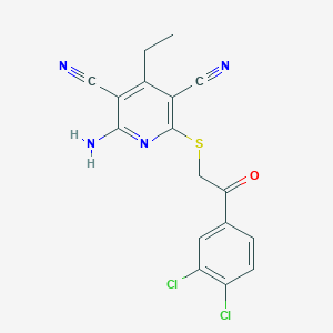molecular formula C17H12Cl2N4OS B3441960 2-amino-6-{[2-(3,4-dichlorophenyl)-2-oxoethyl]thio}-4-ethyl-3,5-pyridinedicarbonitrile 