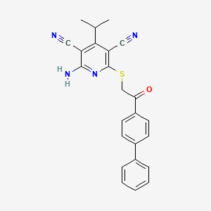 molecular formula C24H20N4OS B3441968 2-amino-6-{[2-(4-biphenylyl)-2-oxoethyl]thio}-4-isopropyl-3,5-pyridinedicarbonitrile 