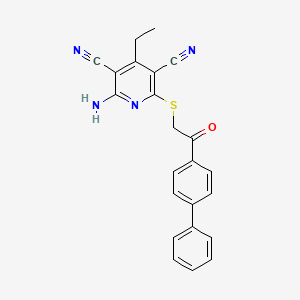 molecular formula C23H18N4OS B3441976 2-amino-6-{[2-(4-biphenylyl)-2-oxoethyl]thio}-4-ethyl-3,5-pyridinedicarbonitrile 