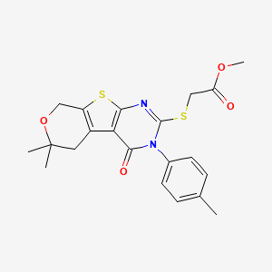 molecular formula C21H22N2O4S2 B3442132 methyl {[6,6-dimethyl-3-(4-methylphenyl)-4-oxo-3,5,6,8-tetrahydro-4H-pyrano[4',3':4,5]thieno[2,3-d]pyrimidin-2-yl]thio}acetate 