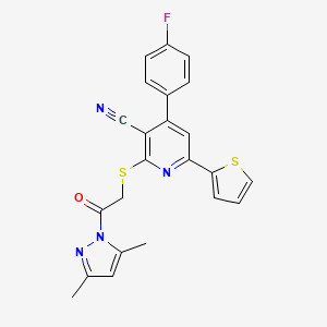 molecular formula C23H17FN4OS2 B3442187 2-{[2-(3,5-dimethyl-1H-pyrazol-1-yl)-2-oxoethyl]thio}-4-(4-fluorophenyl)-6-(2-thienyl)nicotinonitrile 