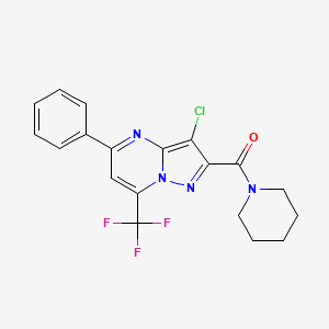 molecular formula C19H16ClF3N4O B3442433 3-chloro-5-phenyl-2-(1-piperidinylcarbonyl)-7-(trifluoromethyl)pyrazolo[1,5-a]pyrimidine 