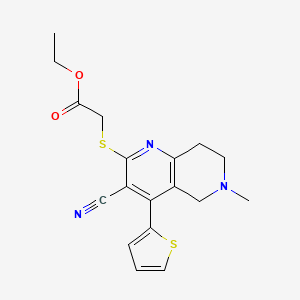 molecular formula C18H19N3O2S2 B3442629 ethyl {[3-cyano-6-methyl-4-(2-thienyl)-5,6,7,8-tetrahydro-1,6-naphthyridin-2-yl]thio}acetate 