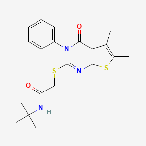 molecular formula C20H23N3O2S2 B3442632 N-(tert-butyl)-2-[(5,6-dimethyl-4-oxo-3-phenyl-3,4-dihydrothieno[2,3-d]pyrimidin-2-yl)thio]acetamide 