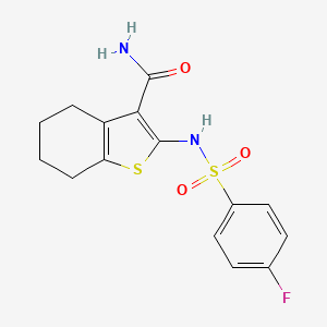 molecular formula C15H15FN2O3S2 B3442672 2-{[(4-fluorophenyl)sulfonyl]amino}-4,5,6,7-tetrahydro-1-benzothiophene-3-carboxamide 
