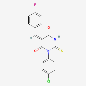molecular formula C17H10ClFN2O2S B3442811 1-(4-chlorophenyl)-5-(4-fluorobenzylidene)-2-thioxodihydro-4,6(1H,5H)-pyrimidinedione 