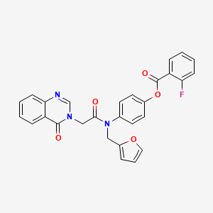 molecular formula C28H20FN3O5 B3442937 4-{(2-furylmethyl)[(4-oxo-3(4H)-quinazolinyl)acetyl]amino}phenyl 2-fluorobenzoate 