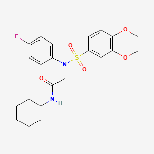 molecular formula C22H25FN2O5S B3442953 N~1~-cyclohexyl-N~2~-(2,3-dihydro-1,4-benzodioxin-6-ylsulfonyl)-N~2~-(4-fluorophenyl)glycinamide 