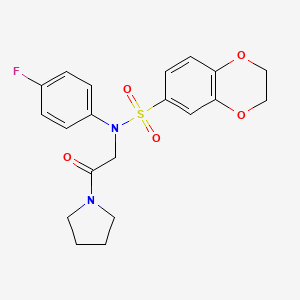 molecular formula C20H21FN2O5S B3442956 N-(4-fluorophenyl)-N-[2-oxo-2-(1-pyrrolidinyl)ethyl]-2,3-dihydro-1,4-benzodioxine-6-sulfonamide 
