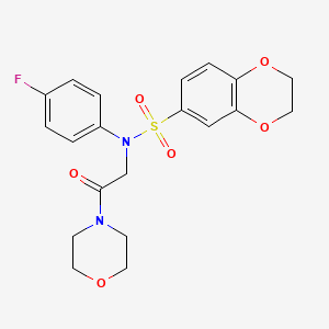 molecular formula C20H21FN2O6S B3442960 N-(4-fluorophenyl)-N-[2-(4-morpholinyl)-2-oxoethyl]-2,3-dihydro-1,4-benzodioxine-6-sulfonamide 